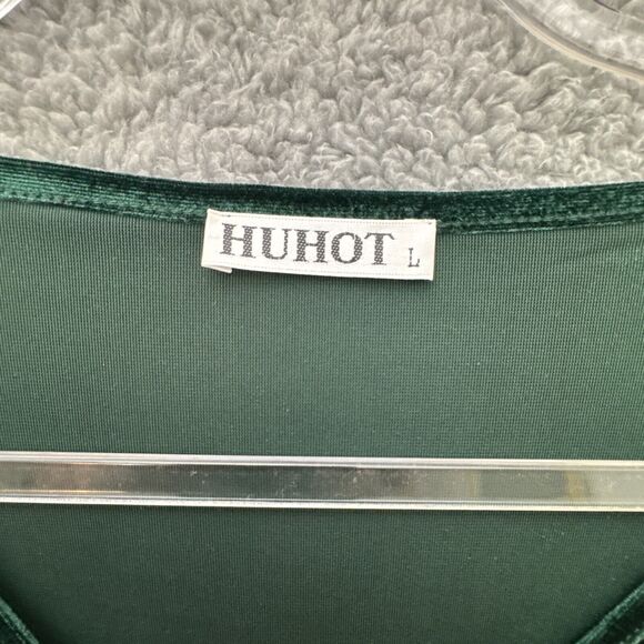 Emerald Velvet Dress Large Cocktail Holiday Elegant Elevated Old Money Stretch - Picture 9 of 16